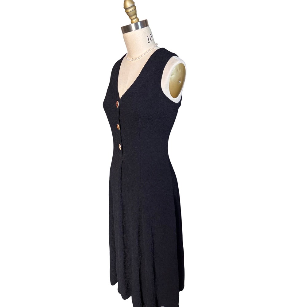 Sleeveless Button Front Sheri Martin Midi Dress Textured Size M Black Vintage
